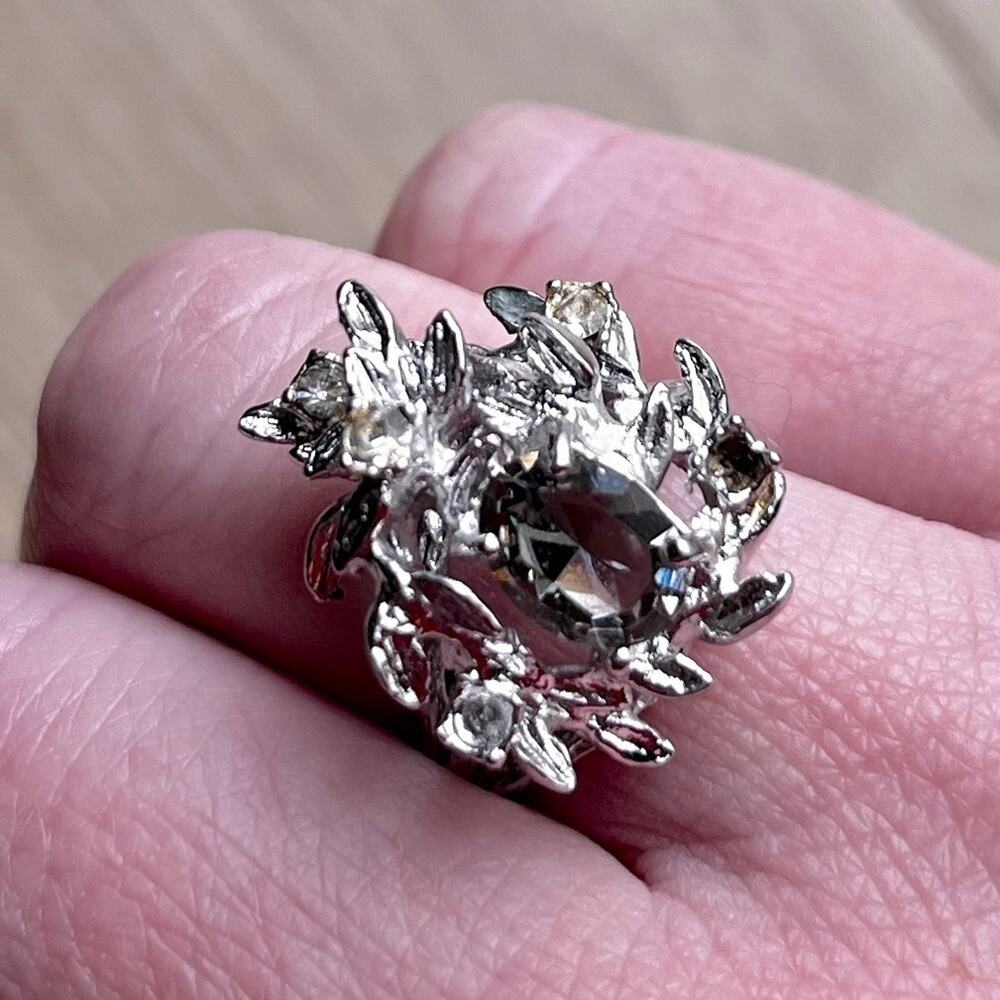 SMOKY QUARTZ Cluster Vintage Designer Signed Ring with 1 Oval Smoky Quartz. 1940 - Picture 3 of 12